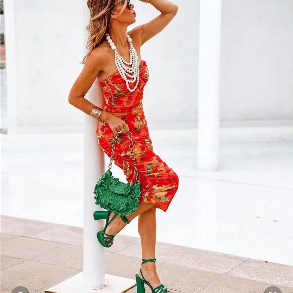 ZARA PRINTED TULLE CORSET DRESS - Picture 2 of 12